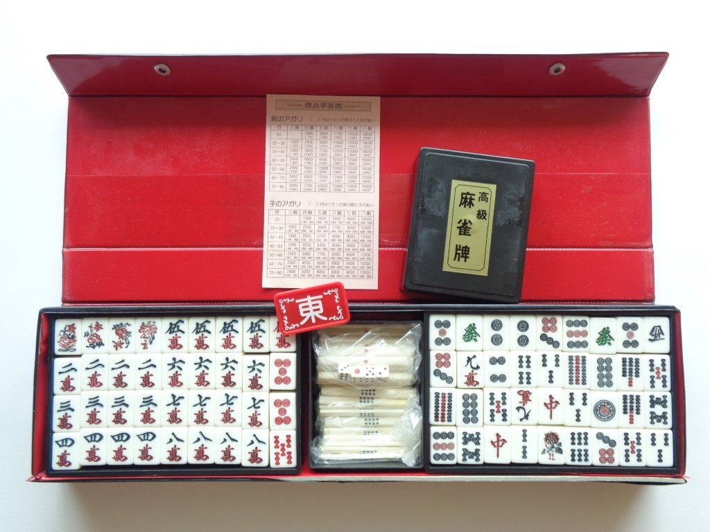 Japanese Mah Jong Set With Case, Vtg. Authentic Riichi Mahjong