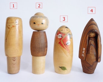 Kokeshi doll by famous masters (No. 1 by Kenichi Murakami) Group of 4, Choose your Kokeshi , Japanese wooden Sosaku kokeshi   #8200