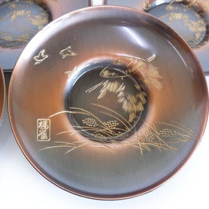 Chataku coasters set 5, Japanese Bronze-Copper saucers for Tea ceremony with Hand carved pattern , Marked #5127