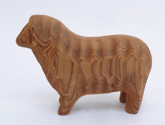 ヴィンテージの手彫り杉の動物の置物：雄羊、馬、虎 - Etsy 日本