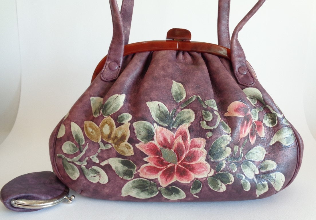 Women's Art Bag With Mirror and Coin Purse Japanese Vtg