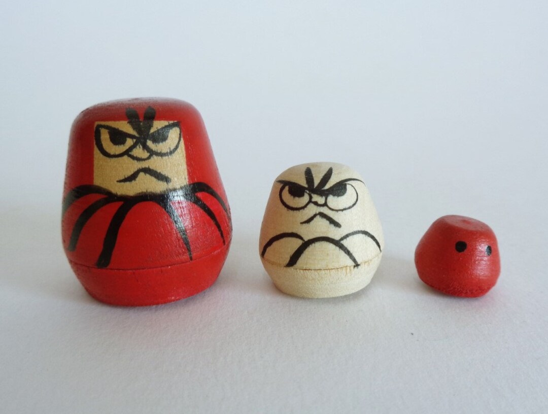 5210 Daruma Wooden Nesting Dolls Set of 3japanese Hand Made Etsy