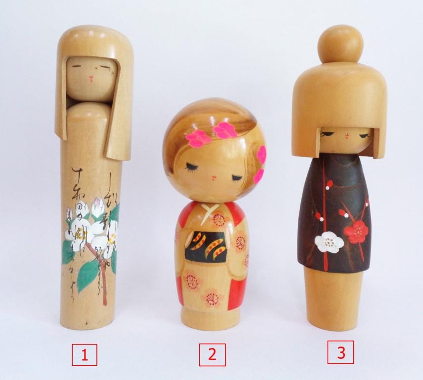 こけし人形セット（手描き・木製） ヴィンテージこけしセット：手作り