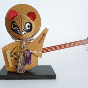 Tanuki wooden Kokeshi doll, Japanese Handcrafted Wooden Tanuki doll, Vtg Japanese Mingei folk art #5184