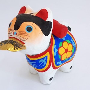 Hariko Hund mit Lucky Münze Japanische Hand gemacht Pappmache Wackelkopf Puppe, Pappmaché Volkskunst Sammlerstück Spielzeug #7580
