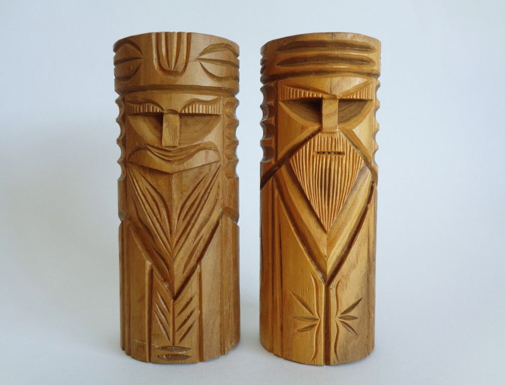 5867# Old Ainu Nipopo Kokeshi Wood Carved Dolls Japanese