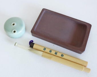 Japanese Calligraphy Writting Tools set - Ink Stone, Brush, Ink Stick