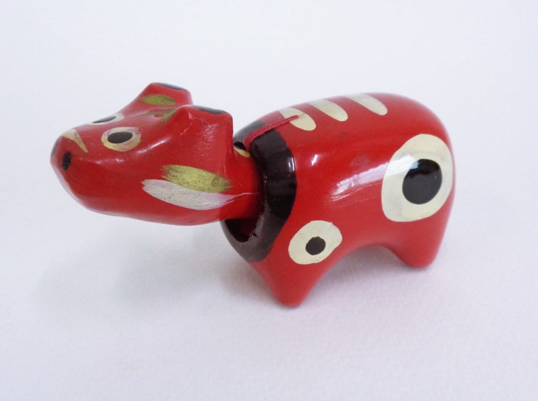 7734 Akabeko Red Cow Japanese Handcrafted Papermacheclay,vtg Papier