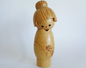 Vintage Sosaku Kokeshi-pop van Isamu Yamagawa, gesigneerde houten kunst
