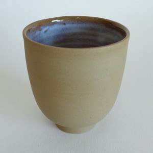 Hand made Tea cup for Sencha Hakeme pattern blue Glazed inside Unglazed outside, Japanese Artistic marked-signed Pottery Fine Chawan  ,2291