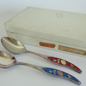 Japanese Cloisonne enamel Vintage tea-coffee spoons # Genuine  Box #1682