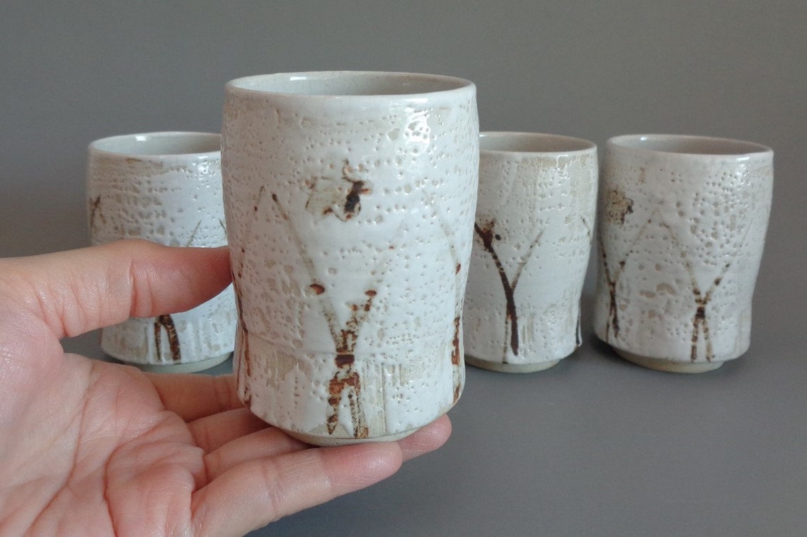 4047 Yunomi Tea Cups Set 5vtg.japanese Shino Artistic Etsy