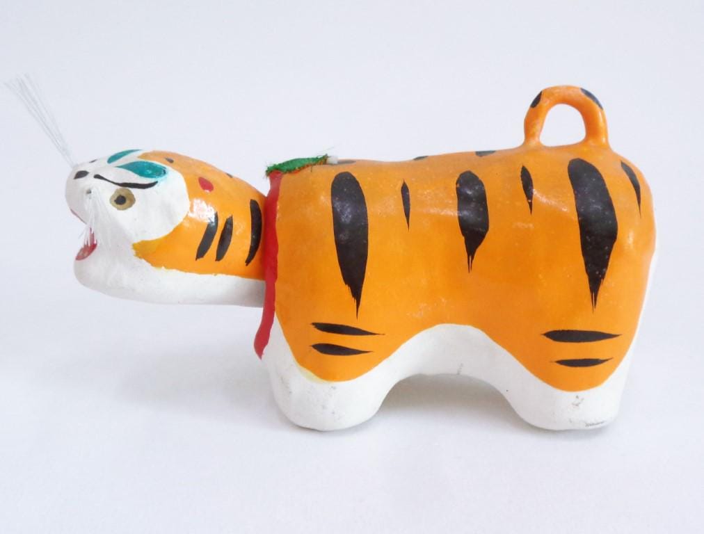 【粘土作品】AYU 限定一点物　（No.11 TIGER） Hariko Tiger Paper-mache Bobble Head Toy Japanese Good Luck Charm
