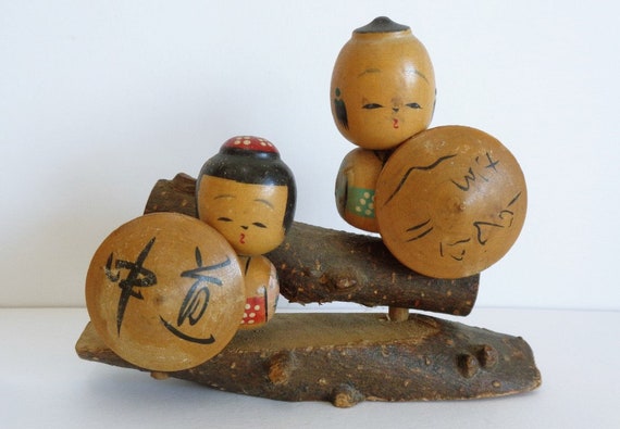 ヴィンテージの日本の木製こけし人形 - Etsy 日本