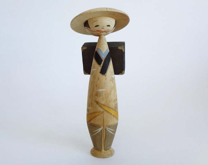 8073# Kokeshi doll "Wanderer" Vtg Japanese Creative kokeshi, Artistic wooden Sosaku kokeshi