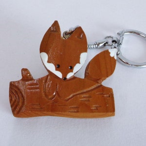 Kitsune fox Vtg. Japanese Wooden Keychain #3660