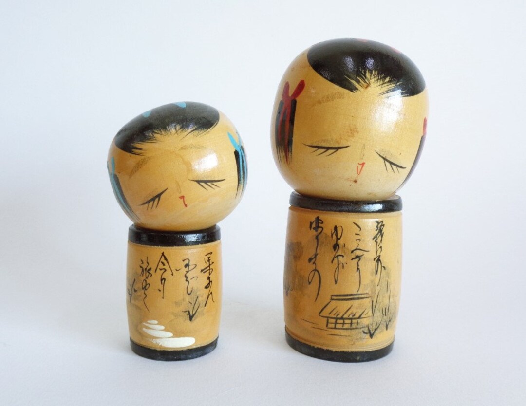 ヴィンテージ 創作こけし：日本の木製アート、サイン入りペア - Etsy 日本