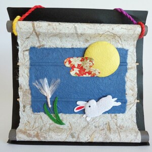 Kurumi-e & Chigiri-e Japanese Washi ART Paper wall plaque Rabbi-Bunny-Hare # Genuine Pack #1848
