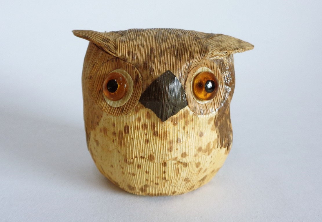 OWl 廃盤　デモ Takekawa Bamboo's Skin Owl Okimono Ornament ,vtg. Japanese Folk