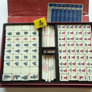 Japanese Mahjong Set Vtg Traditional Tile Game Handle Case JK174