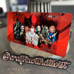 Horror Friends Aluminum License Plate| Fall Halloween | Birthday & Gift Ideas | Stocking Stuffers