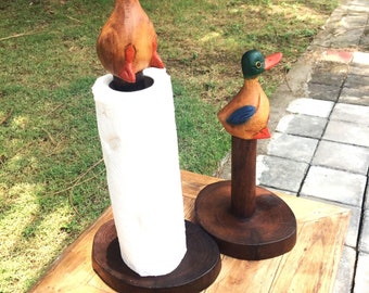 duck towel holder ,Teak Wood Paper Towel Holder with duck | wood paper towel holder standing ,paper towel holder wood base