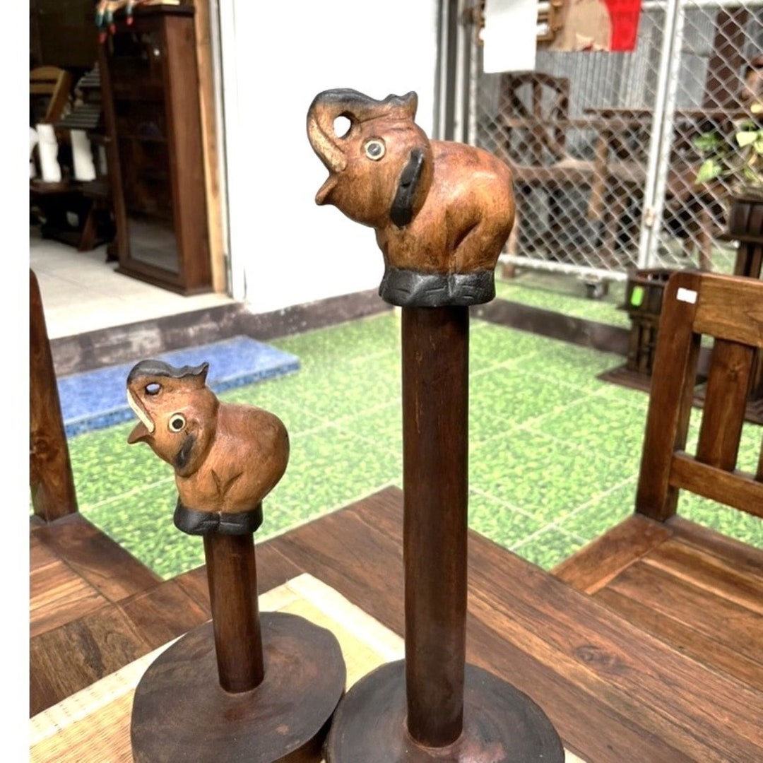 Teak Wood Paper Towel Holder With Elephant Elephant Toilet Roll Holder