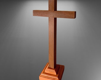 Teak Wood Stand Cross Premium Handmade Thailand, Teak Wood Crucifix, Gift Home Christian ,thai teak carving