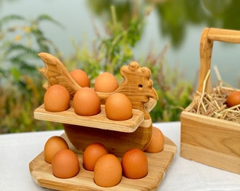 Premium Egg Rack Stand Eco Friendly Teak wooden 16 Egss Home Kitchen Holder