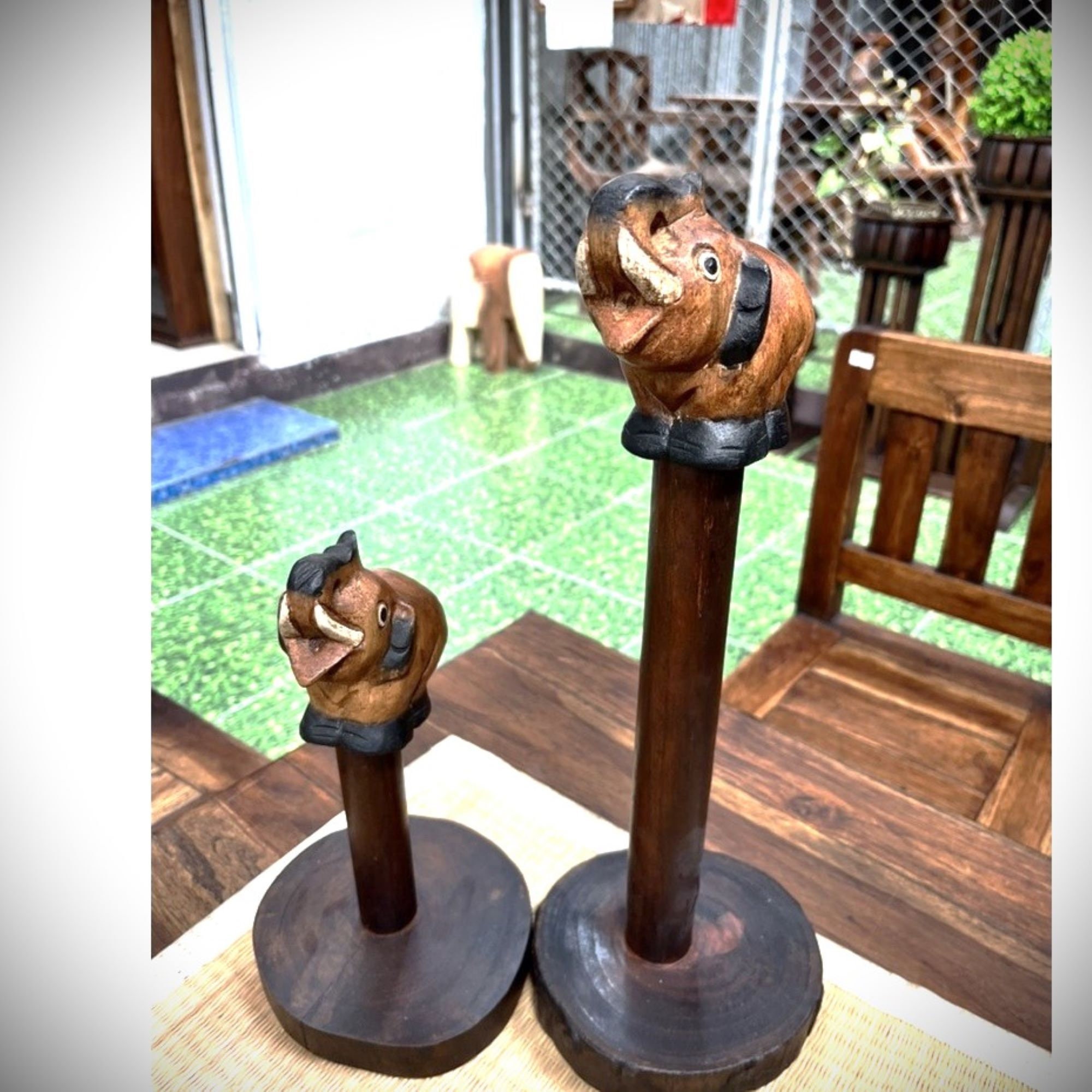 Teak Wood Paper Towel Holder With Elephant Elephant Toilet Roll Holder