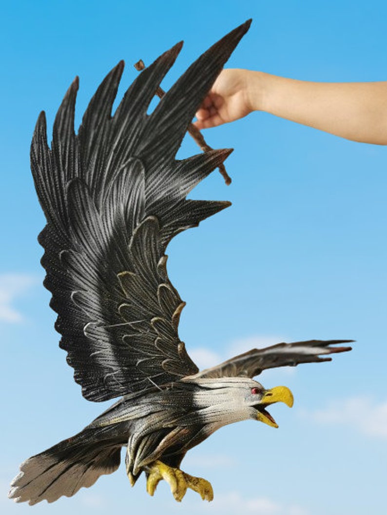 Handcrafted Flying Bald Eagle Mobile,Eagle Scarecrow Outdoor Deterrent,Eagle hanging decorations,bird repellent , blackbird repellent image 2