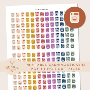Washing Icon Stickers for Planner, Functional Printable Planner Stickers