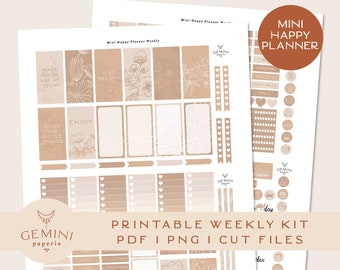 Mini Happy Planner Stickers, Earthy Floral Weekly Kit (Digital Download)