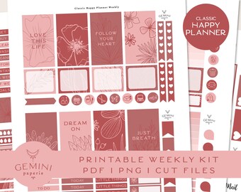 Botanische plannerstickers, klassiek Happy planner-weekpakket (pdf, png, cricut, silhouet)