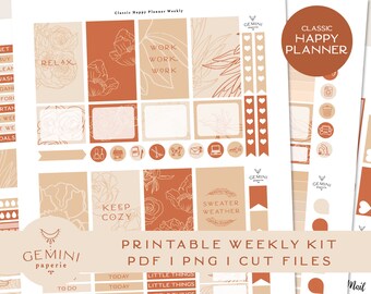 Afdrukbare weekplannerstickers, klassieke Happy planner (digitale download)