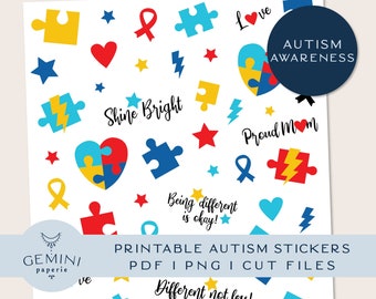 Autism Awareness Month Printable Sticker, Printable DIY Planner Stickers Autism Support, Autism Day Print and Cut Sticker Bullet Journal