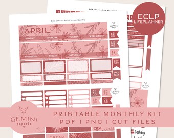 April Monthly Planner Stickers, Floral Kit for Erin Condren (PDF, PNG)