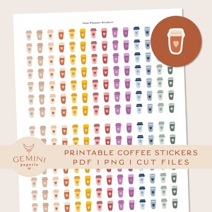 Coffee Icon Stickers for Planner, Functional Printable Planner Stickers