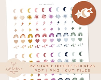 Doodle Icon Printable Planner Pegatinas, Pegatinas Funcionales para Planificadores