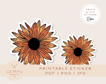 Sunflower Printable Sticker, Laptop Decal (PNG, JPG, PDF)