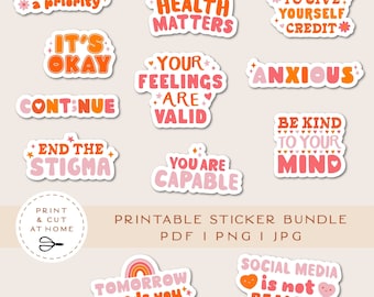 Mental Health Awereness Stickers, Mental Health Printable Sticker Bundle, Rainbow Vinyl Sticker, Laptop Decal, Print & Cut Sticker