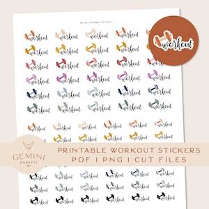 Workout printable script stickers, Planner Stickers