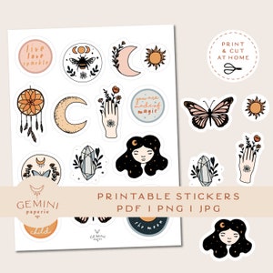 Bullet Journal Printable Stickers, Celestial Magic Moon Clipart, Cricut Design Stickers, Digital Stickers Goodnotes image 1