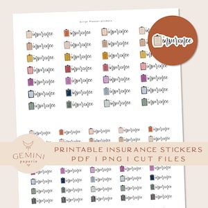 Verzekering afdrukbare stickers, House Planner Script Stickers, DIY Printable Stickers, Payment Stickers, Print & Cut Cricut Silhouette