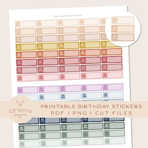 Birthday, printable planner stickers for Cricut and Silhouette