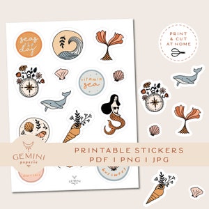 Nautische druckbare Aufkleber, Goodnotes Notability Aufkleber, Cricut PNG Aufkleber, digitale Aufkleber, Meerjungfrau Clipart, Bullet Journal Aufkleber