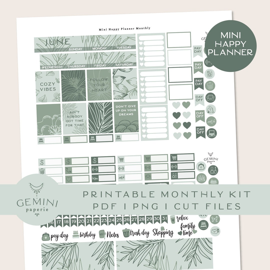 Mini Happy Planner Monthly Printable Planner Sticker Kit, Botanical ...