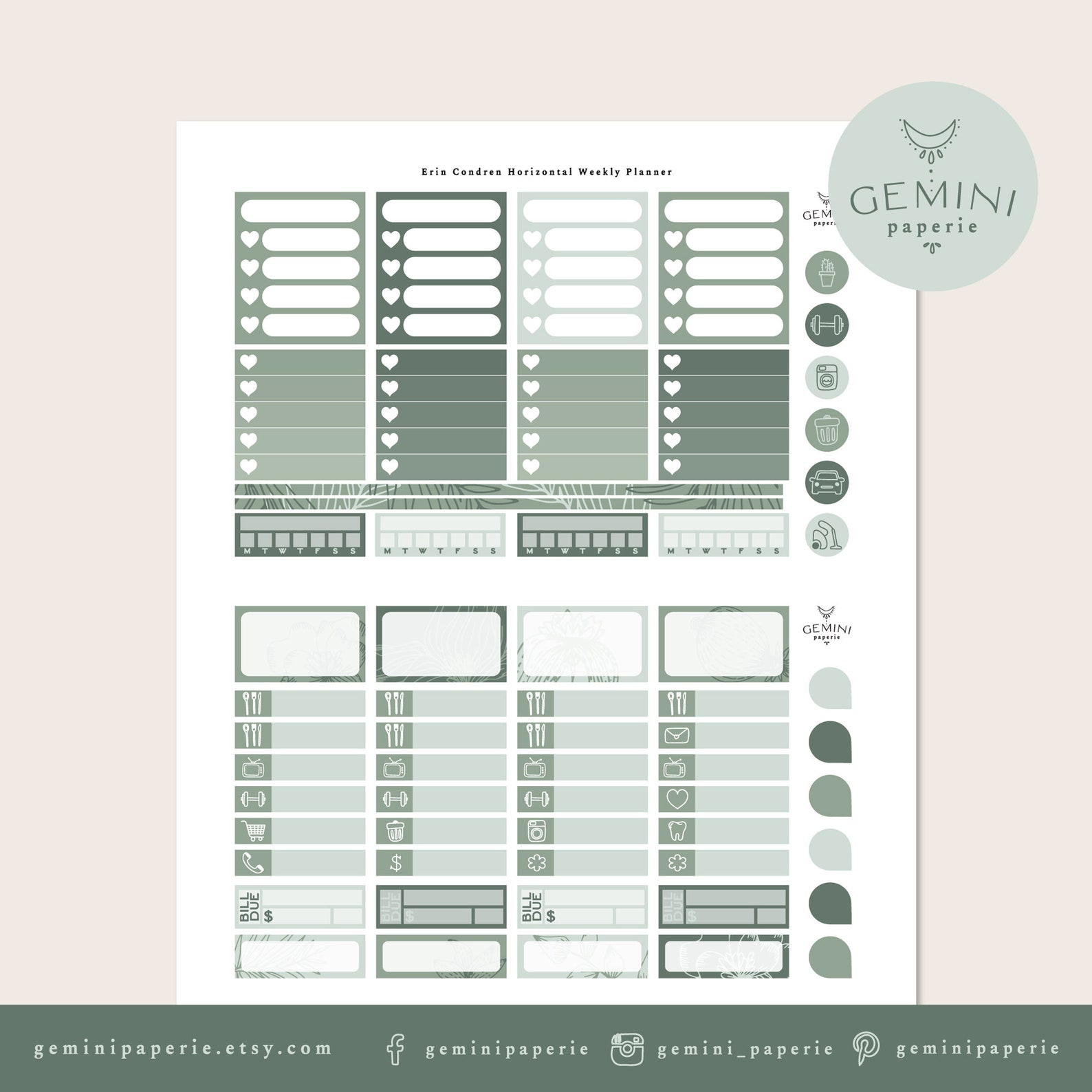 Printable Weekly Planner Stickers for Erin Condren Horizontal Life ...