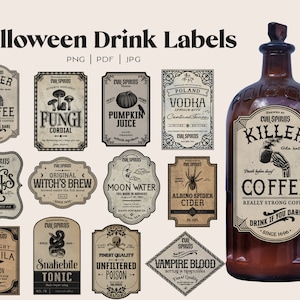 Halloween Labels, Apothecary Labels, Halloween Party Decor, Potion Label, Vintage Bottle Stickers, Wizard Party Decoration