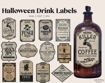 Halloween Labels, Apothecary Labels, Halloween Party Decor, Potion Label, Vintage Bottle Stickers, Wizard Party Decoration